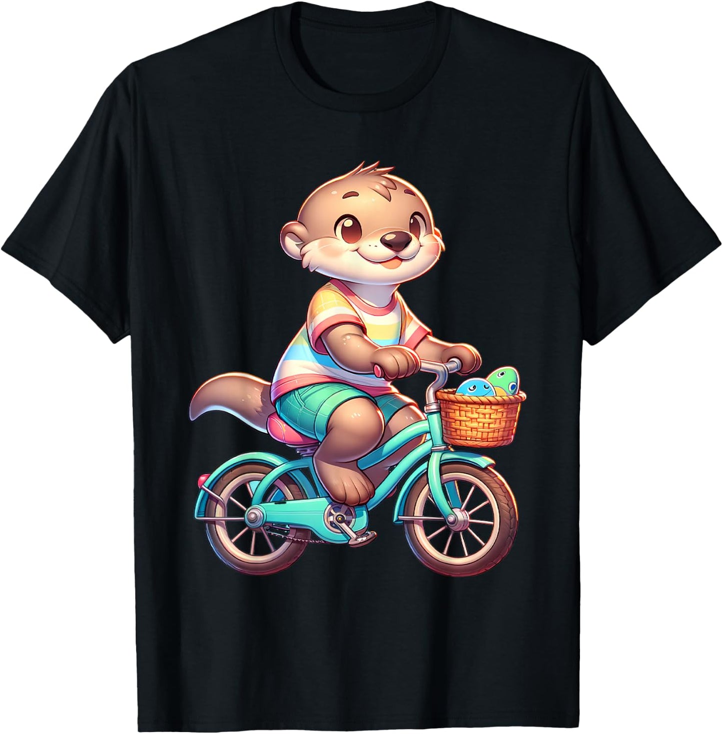 Cute Otter on Bicycle Cycling Animal Men Women Kids T-Shirt - T-Shirt | Black