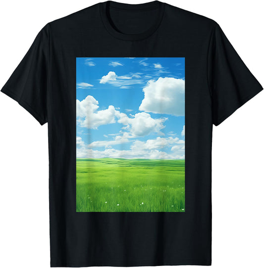 Frutiger Aero: Field Clouds Sky Is Blue T-Shirt - T-Shirt | Black