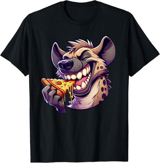 Cool Hyena Pizza Lover Cartoon Hyena T-Shirt - T-Shirt | Black