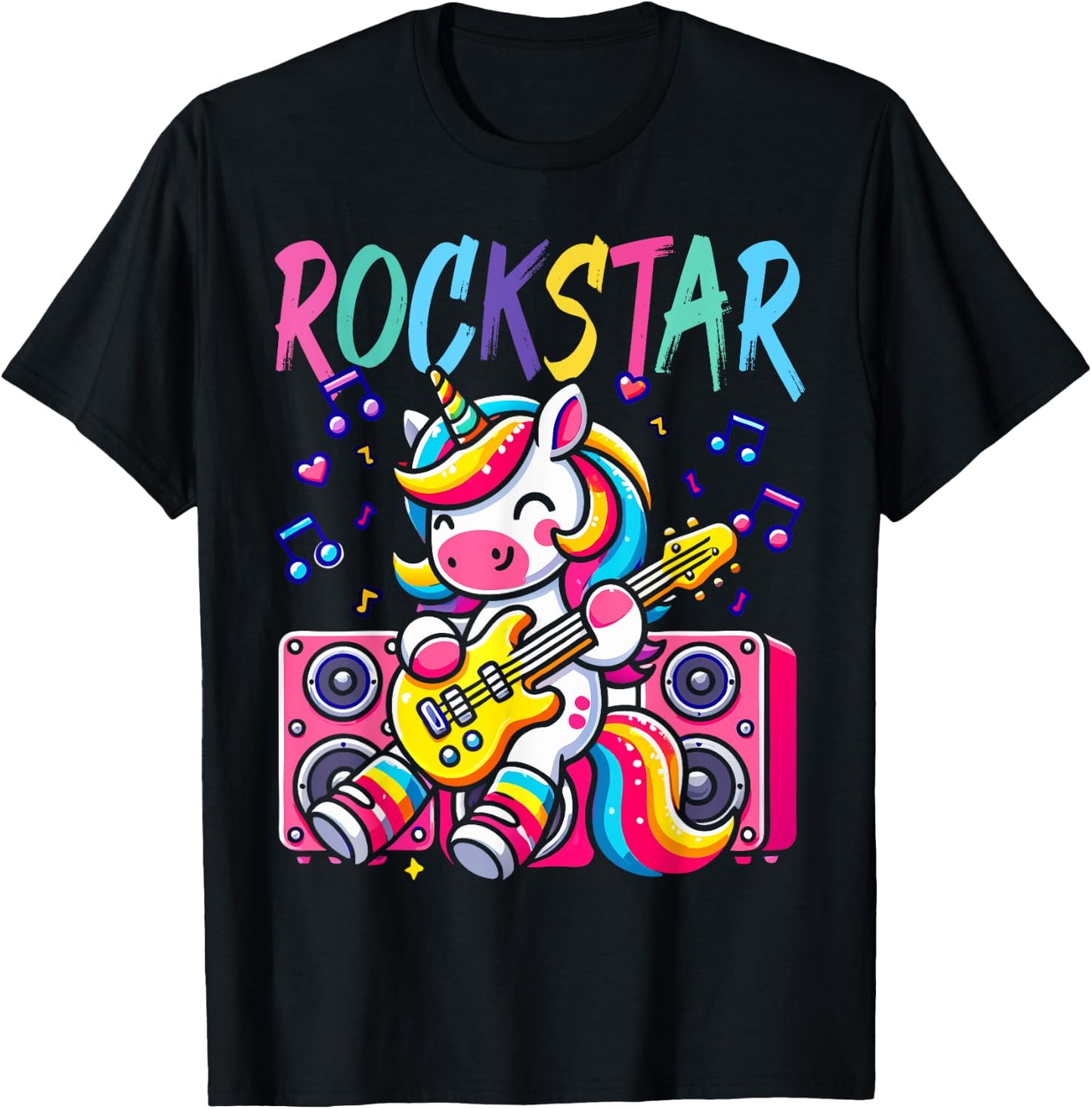 Unicorn Rock Star Guitar Rockin' Music Singer Funny Kids T-Shirt - T-Shirt | Black
