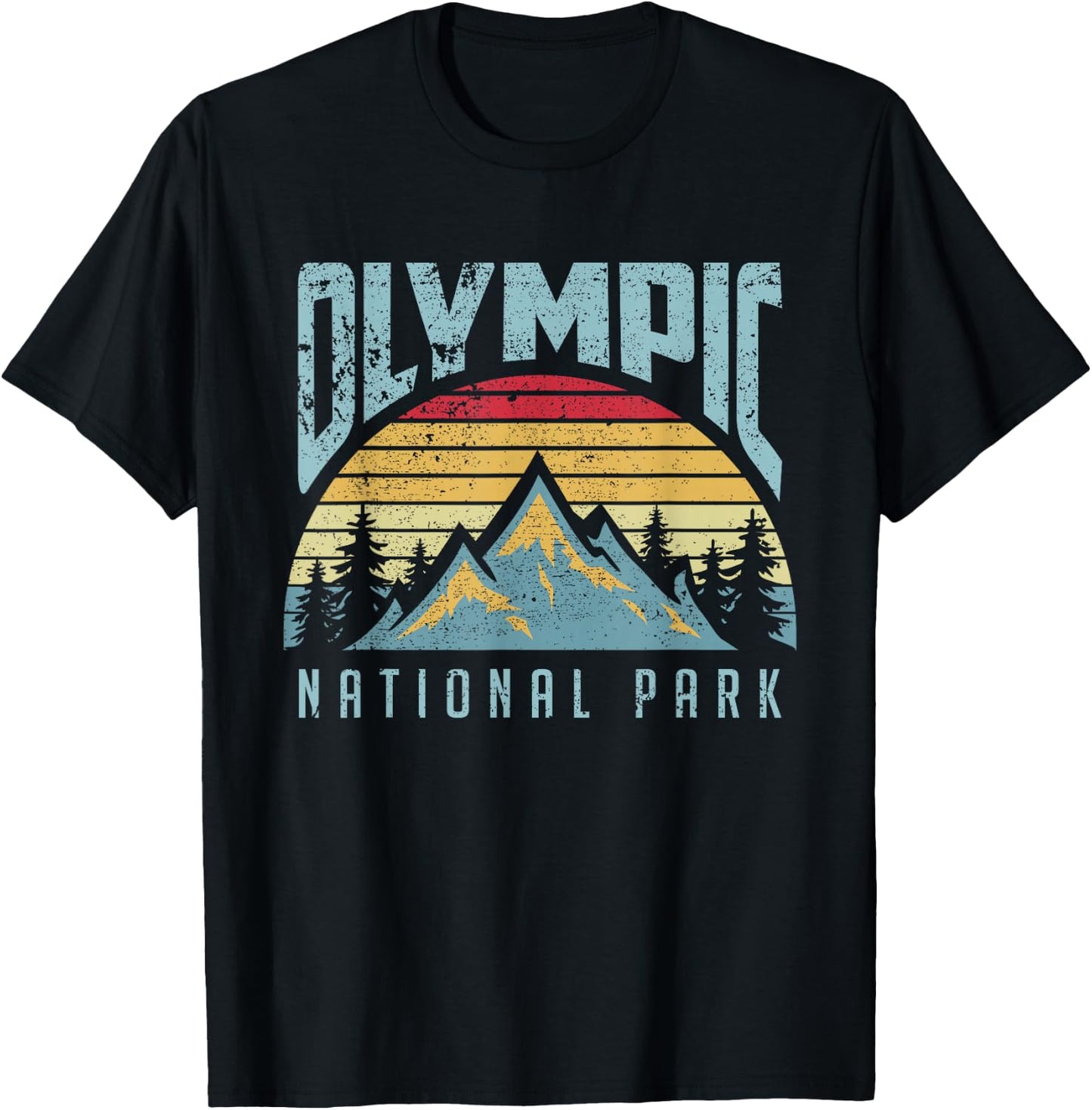 Olympic National Park Washington USA Mountains Retro T Shirt T-Shirt - T-Shirt | Black