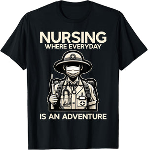 Funny Nurse Everyday Is An Adventure LPN RN CNA Nursing T-Shirt - T-Shirt | Black