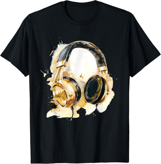 Headphones Music DJ Beatmaker Artwork Splash Dance Music T-Shirt - T-Shirt | Black