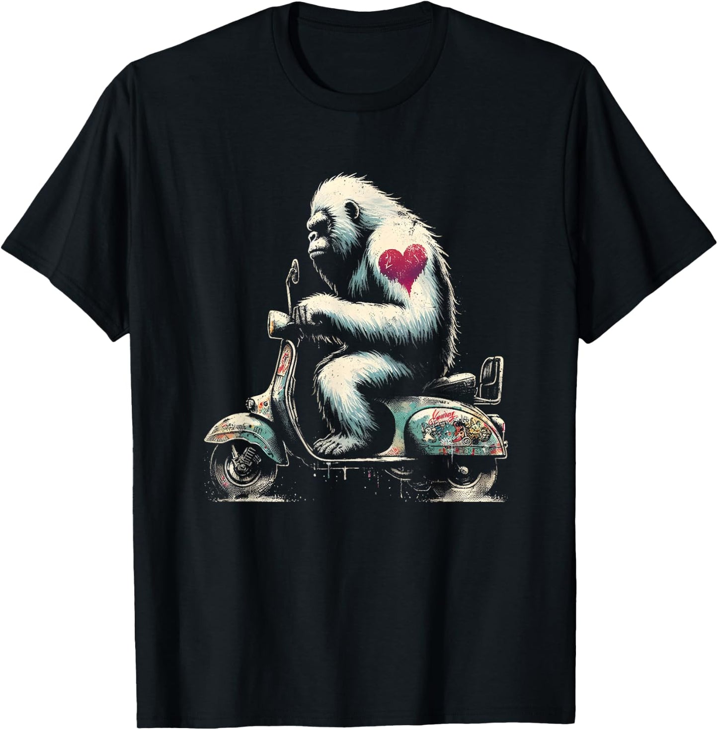 Bigfoot Driving Scooter - Funny Sasquatch Yeti Roller T-Shirt - T-Shirt | Black