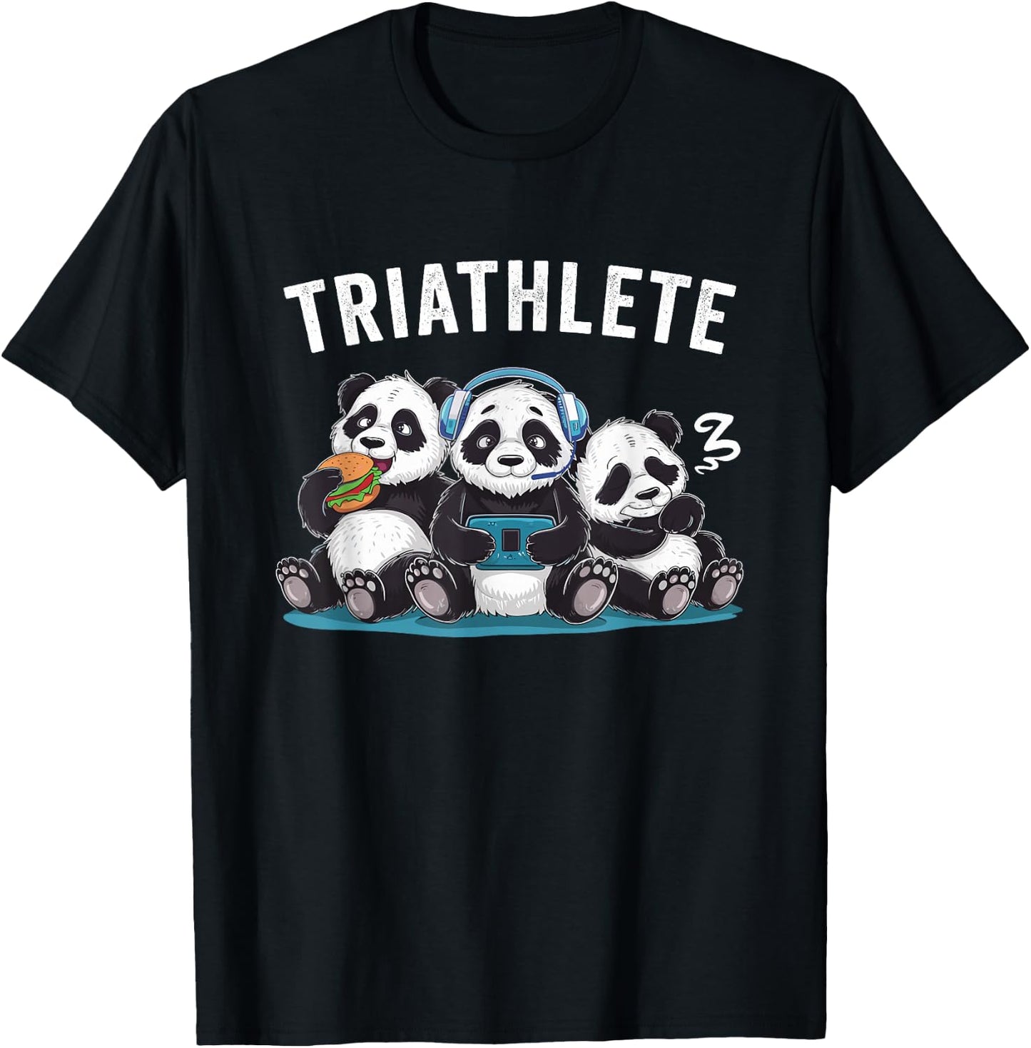Triathlete Panda Headset Console Nerd Gaming Gadget Gamer T-Shirt - T-Shirt | Black