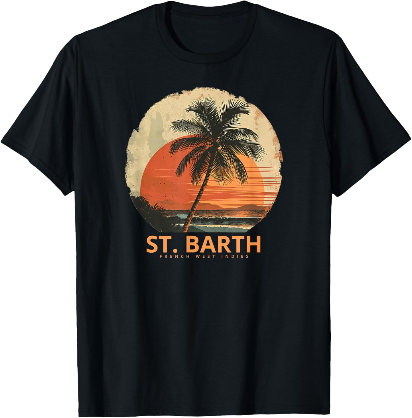 St Barts Caribbean Vintage St. Barths Ocean Palm Trees T-Shirt - T-Shirt | Black