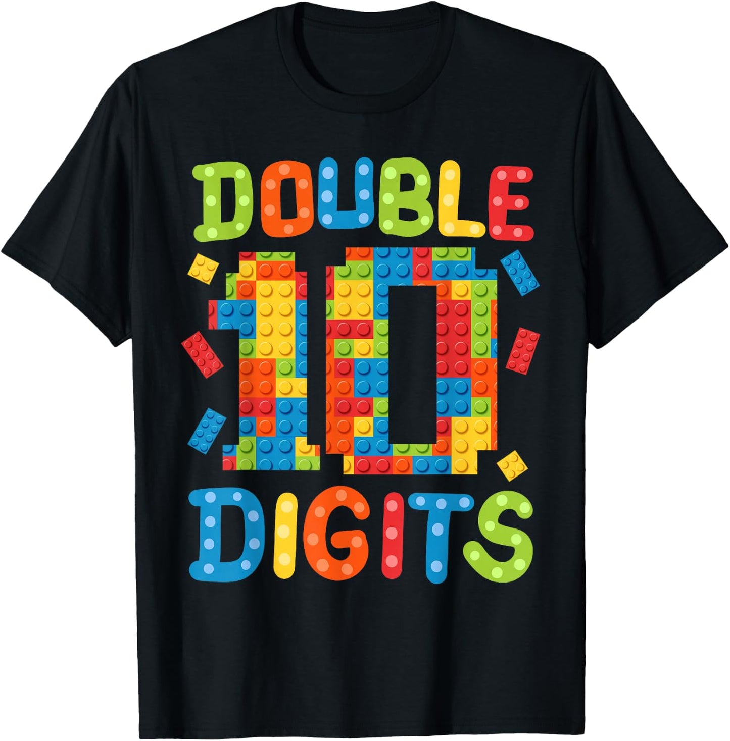 10th Birthday Double Digits Building Blocks 10 Years Old Kid T-Shirt - T-Shirt | Black
