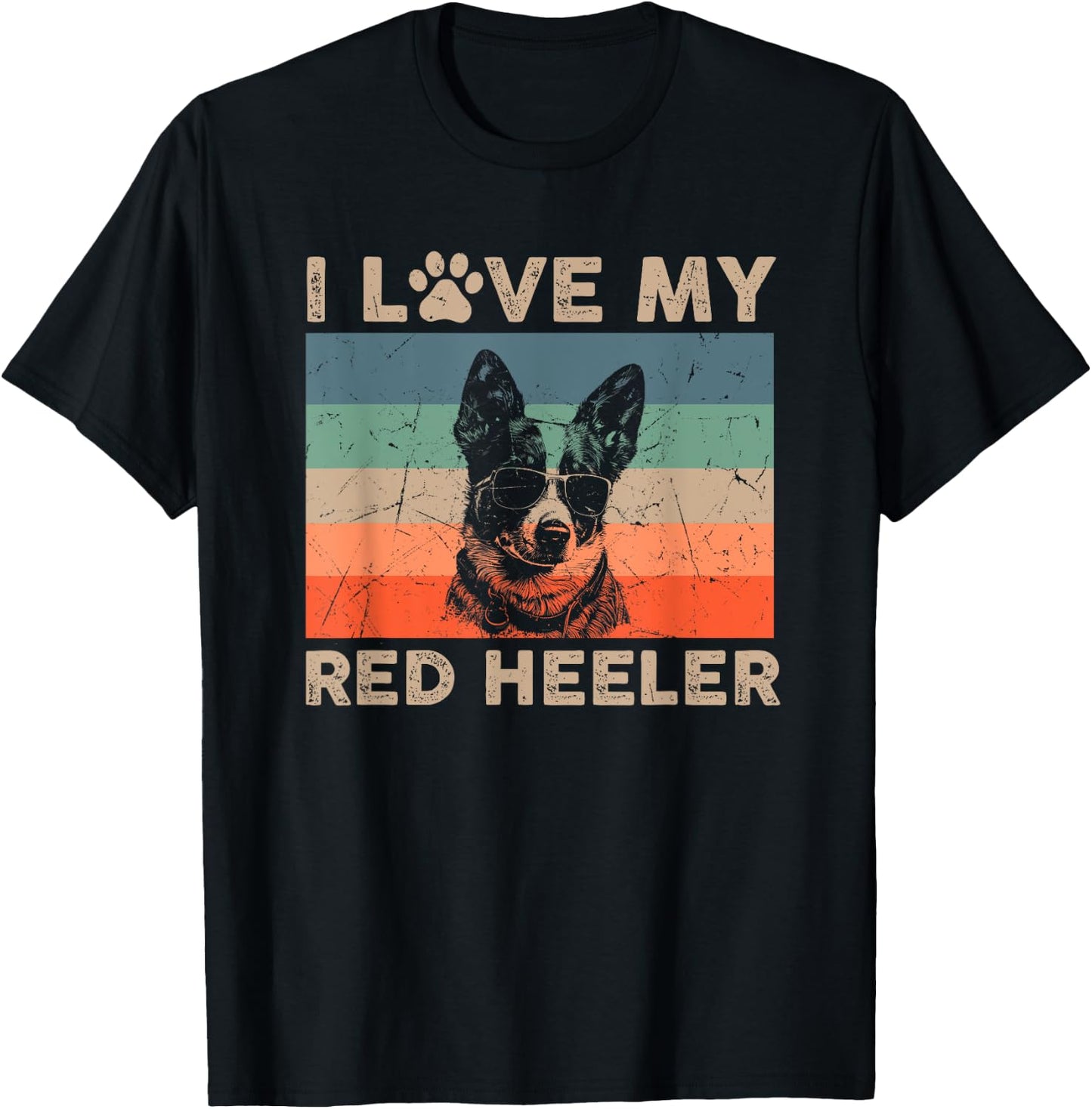 Love My Red Heeler Dog Cool Dog Vintage Retro Dog Christmas T-Shirt - T-Shirt | Black