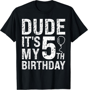 Dude It's My 5th Birthday OMG 5 Year Old Prince Happy Crown T-Shirt - T-Shirt | Black