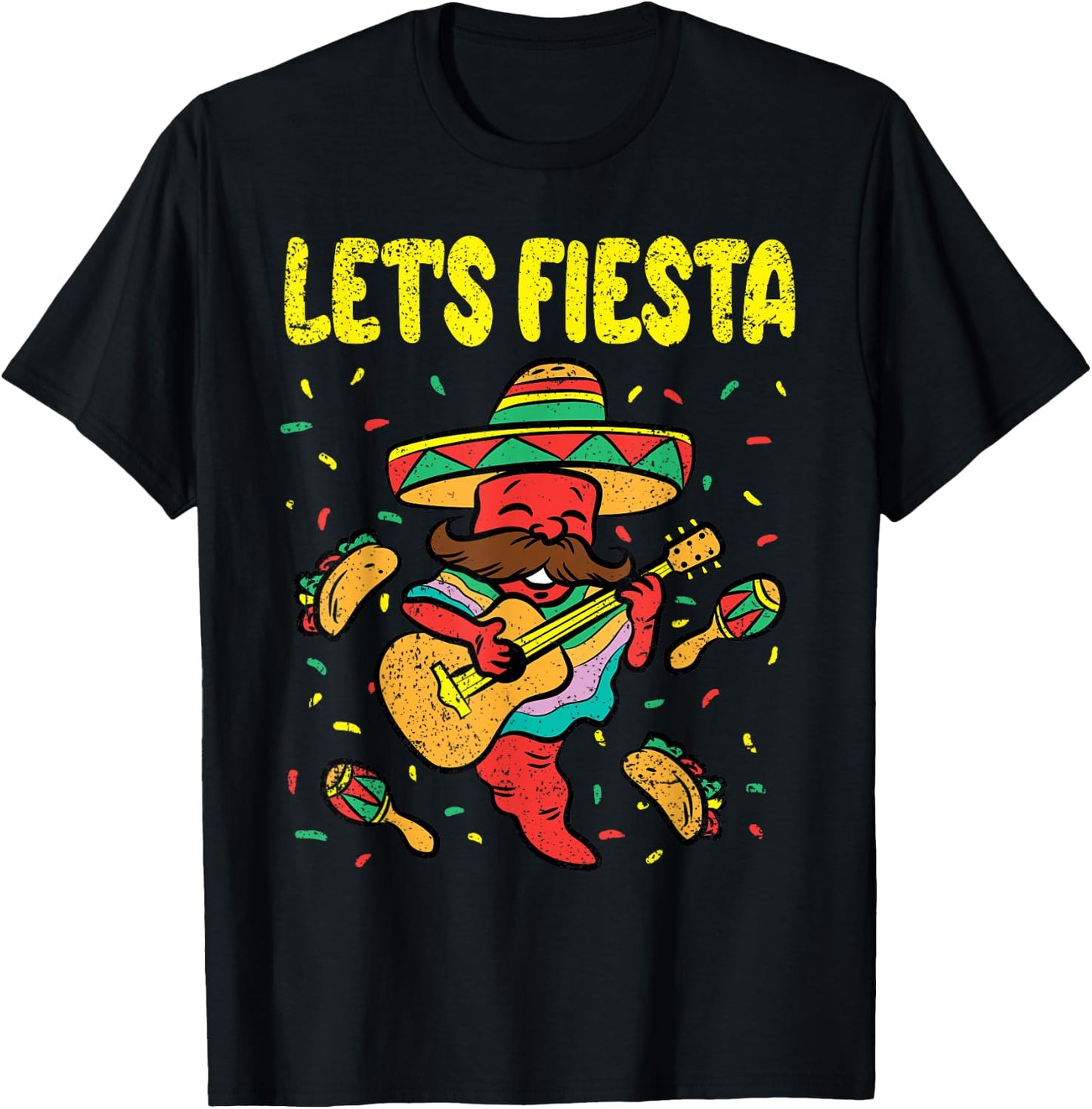 Lets Fiesta Cinco De Mayo Mexican Mariachi Taco Maracas T-Shirt - T-Shirt | Black