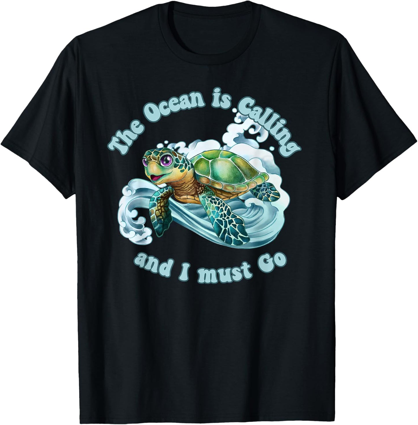 The Ocean is Calling and I must Go Sea Turtle Beach Lover T-Shirt - T-Shirt | Black
