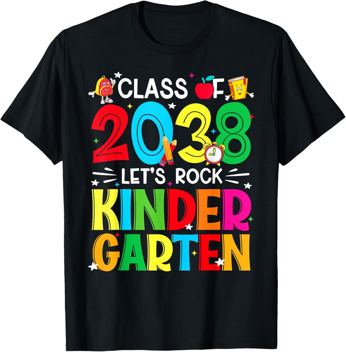 Class Of 2038 Let's Rock Kindergarten First Day Of School T-Shirt - T-Shirt | Black