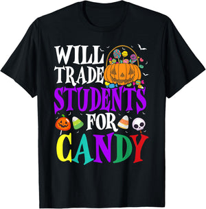 Will Trade Students For Candy Halloween Costume Teacher T-Shirt - T-Shirt | Black
