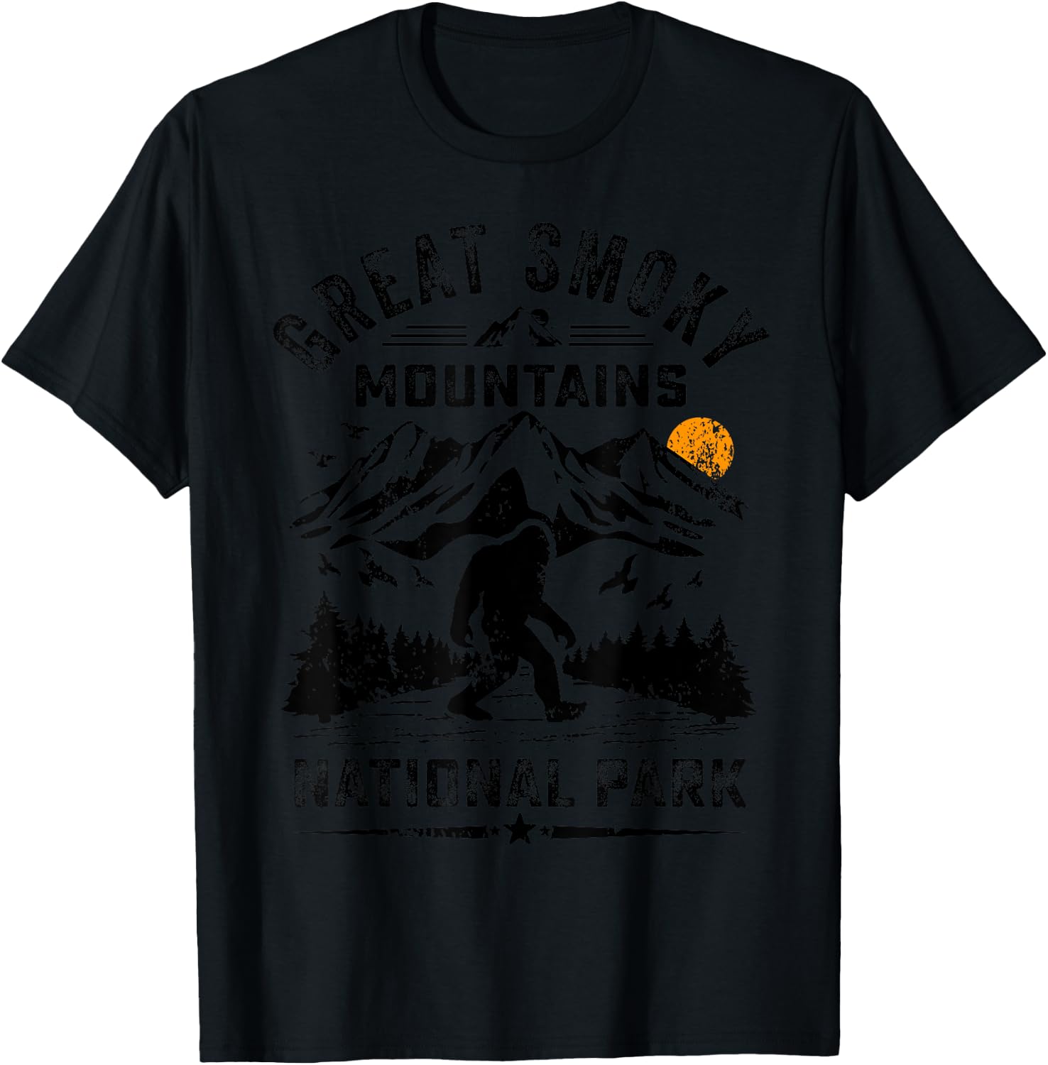 Great Smoky Mountains National Park Sunset Bigfoot Sasquatch T-Shirt - T-Shirt | Black