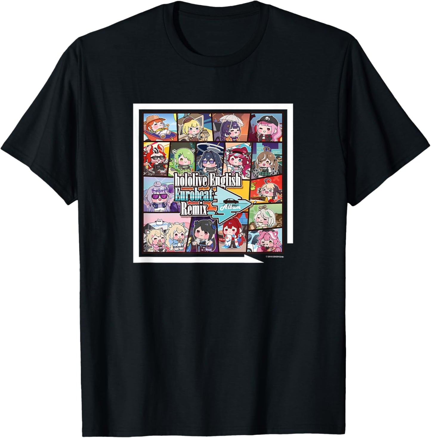 hololive Production -Adults Black Short Sleeve - hololive English Eurobeat Remix Album Merchandise - Small T-Shirt - T-Shirt | Black