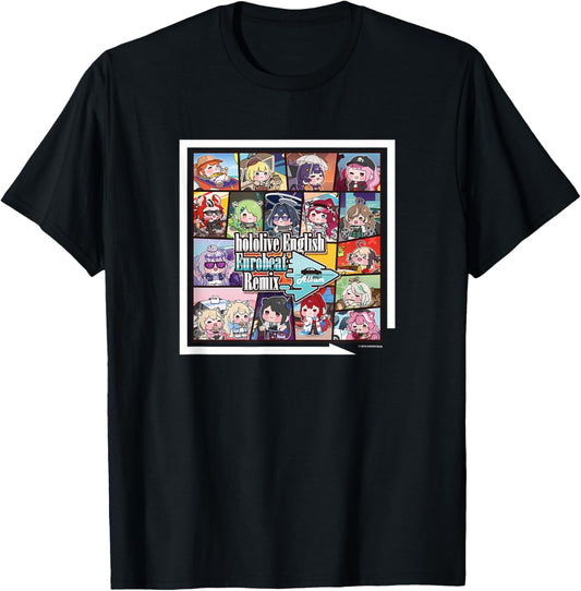 hololive Production -Adults Black Short Sleeve - hololive English Eurobeat Remix Album Merchandise - Small T-Shirt - T-Shirt | Black