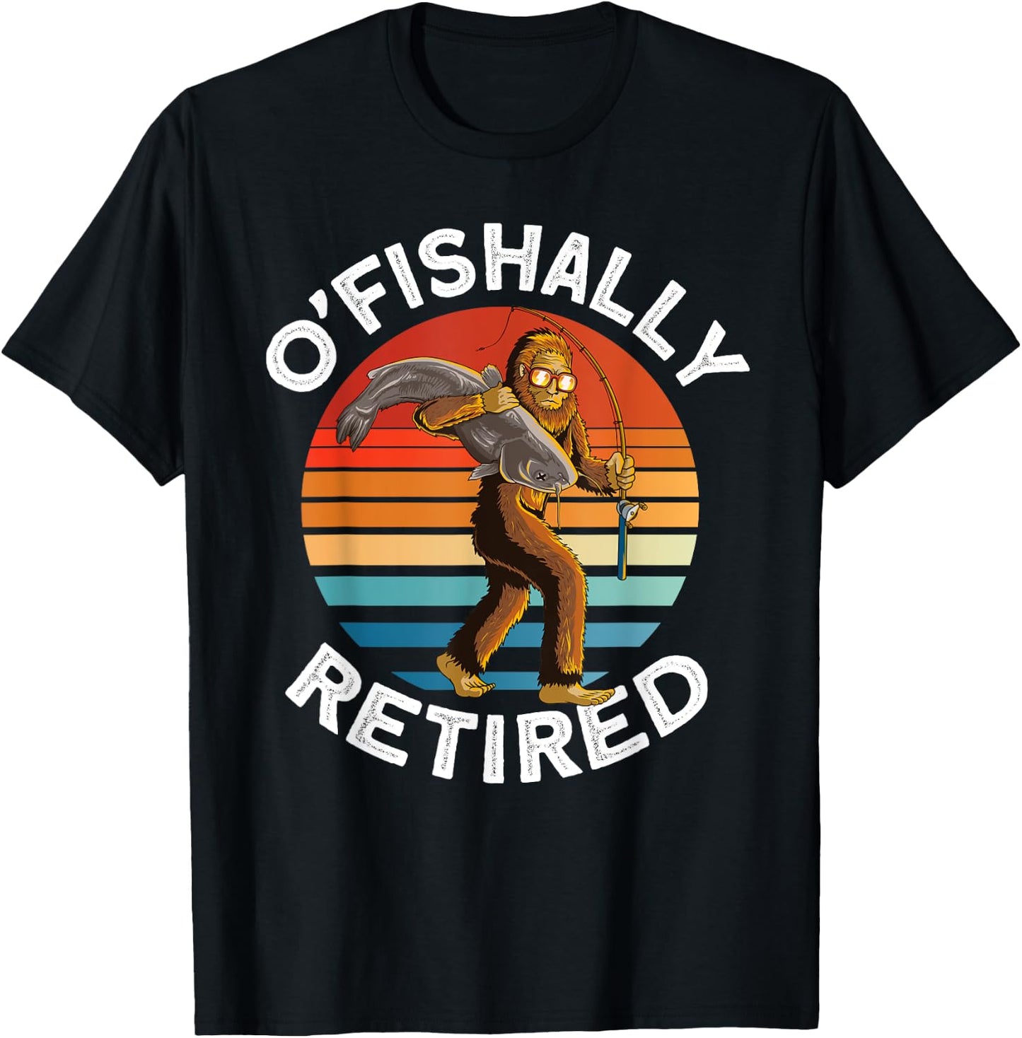 Ofishally Retired - Bigfoot fishing retro Retirement dad men T-Shirt - T-Shirt | Black