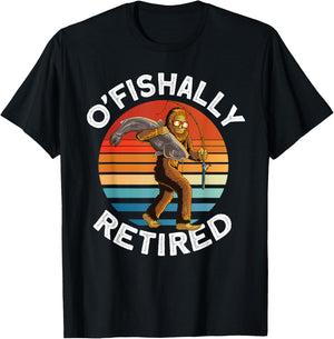 Ofishally Retired - Bigfoot fishing retro Retirement dad men T-Shirt - T-Shirt | Black