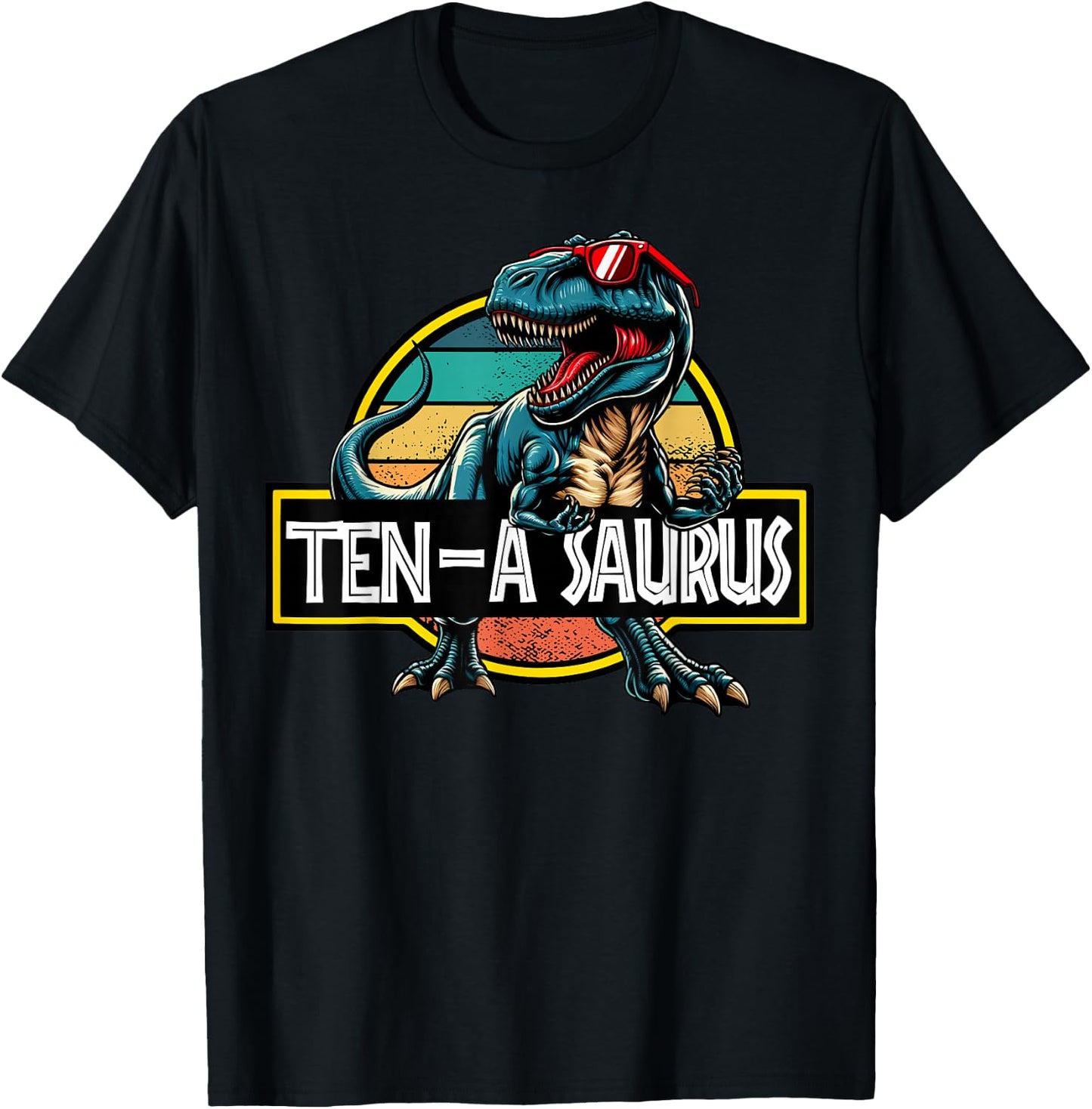 Ten A Saurus T Rex Dinosaur Birthday Party 10 Year Old T-Shirt - T-Shirt | Black