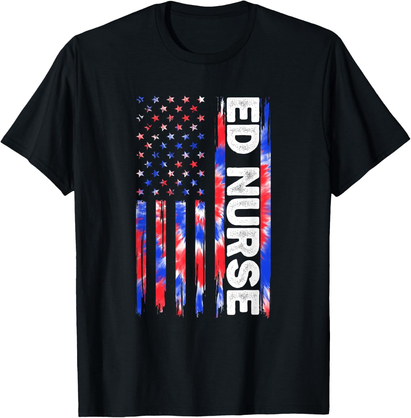 ED Emergency Department Nurse Tie Dye American 4th Of July T-Shirt - T-Shirt | Black