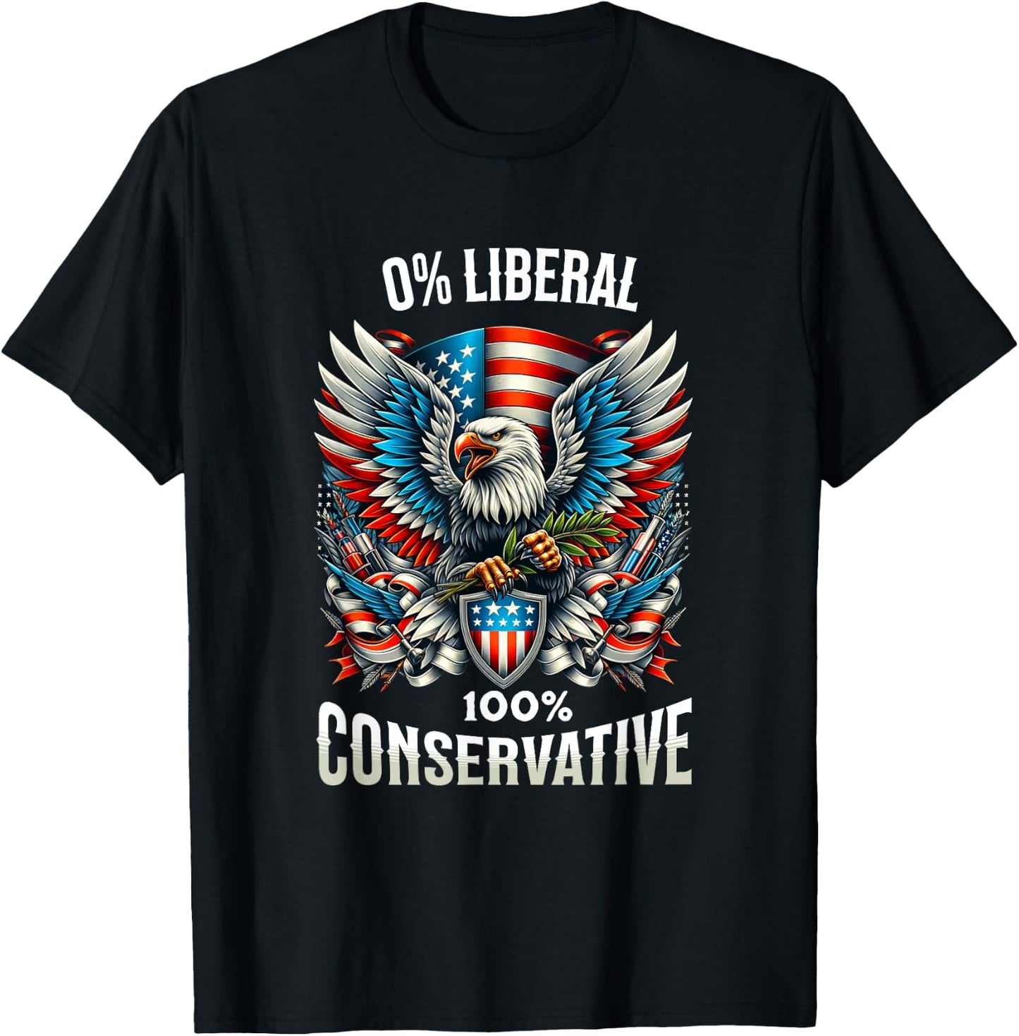 Patriotic Trump 0% Liberal 100% Conservative Eagle Graphic T-Shirt - T-Shirt | Black