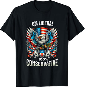 Patriotic Trump 0% Liberal 100% Conservative Eagle Graphic T-Shirt - T-Shirt | Black
