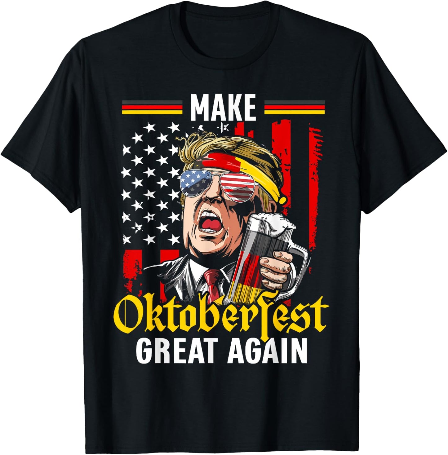 Make Oktoberfest Great Again Trump Beer USA Flag Oktoberfest T-Shirt - T-Shirt | Black