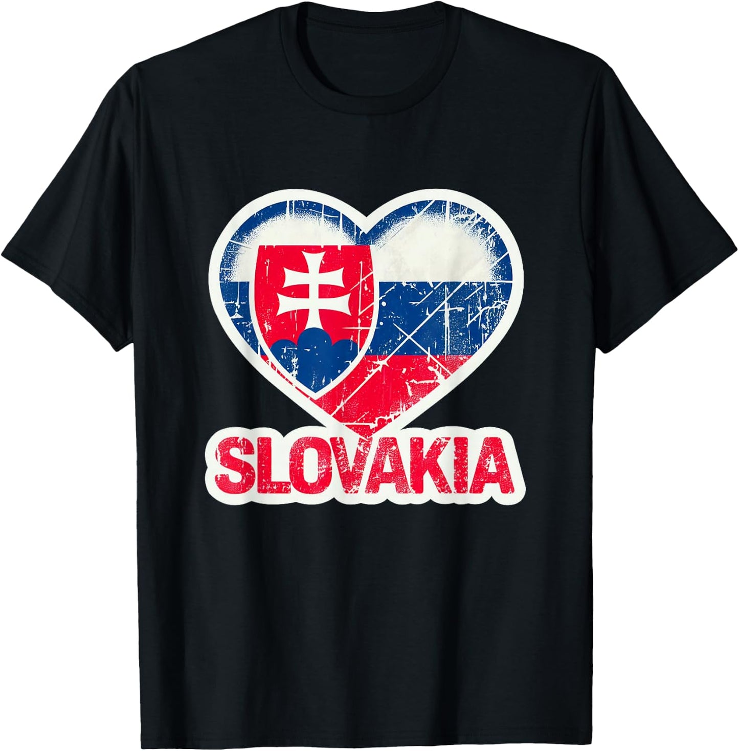 Vintage Slovakia Banner Fan Slovak Republic Flag Heart Retro T-Shirt - T-Shirt | Black