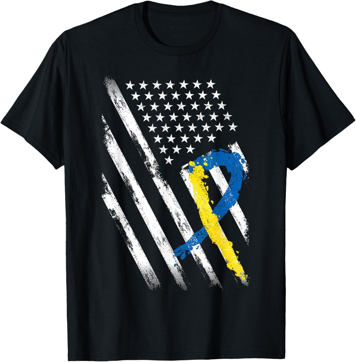 USA Flag Down Syndrome Awareness Shirt Dad Mom Down Syndrome T-Shirt - T-Shirt | Black