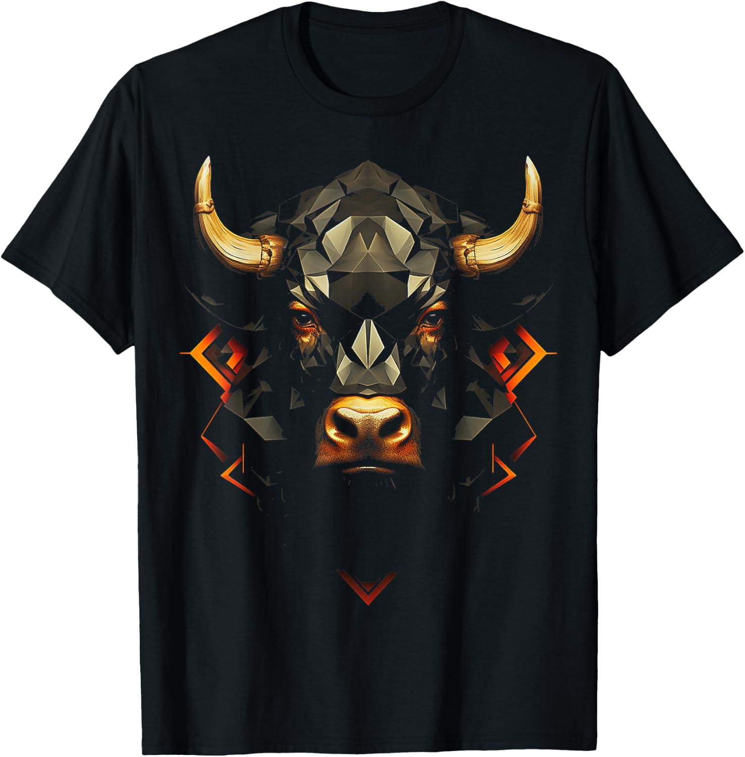 Bull Polygon Animal Graphic Art Bull T-Shirt - T-Shirt | Black