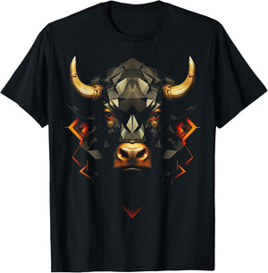 Bull Polygon Animal Graphic Art Bull T-Shirt - T-Shirt | Black
