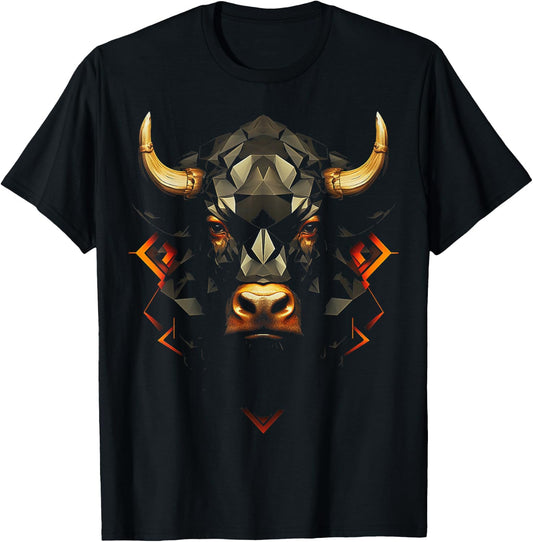 Bull Polygon Animal Graphic Art Bull T-Shirt - T-Shirt | Black