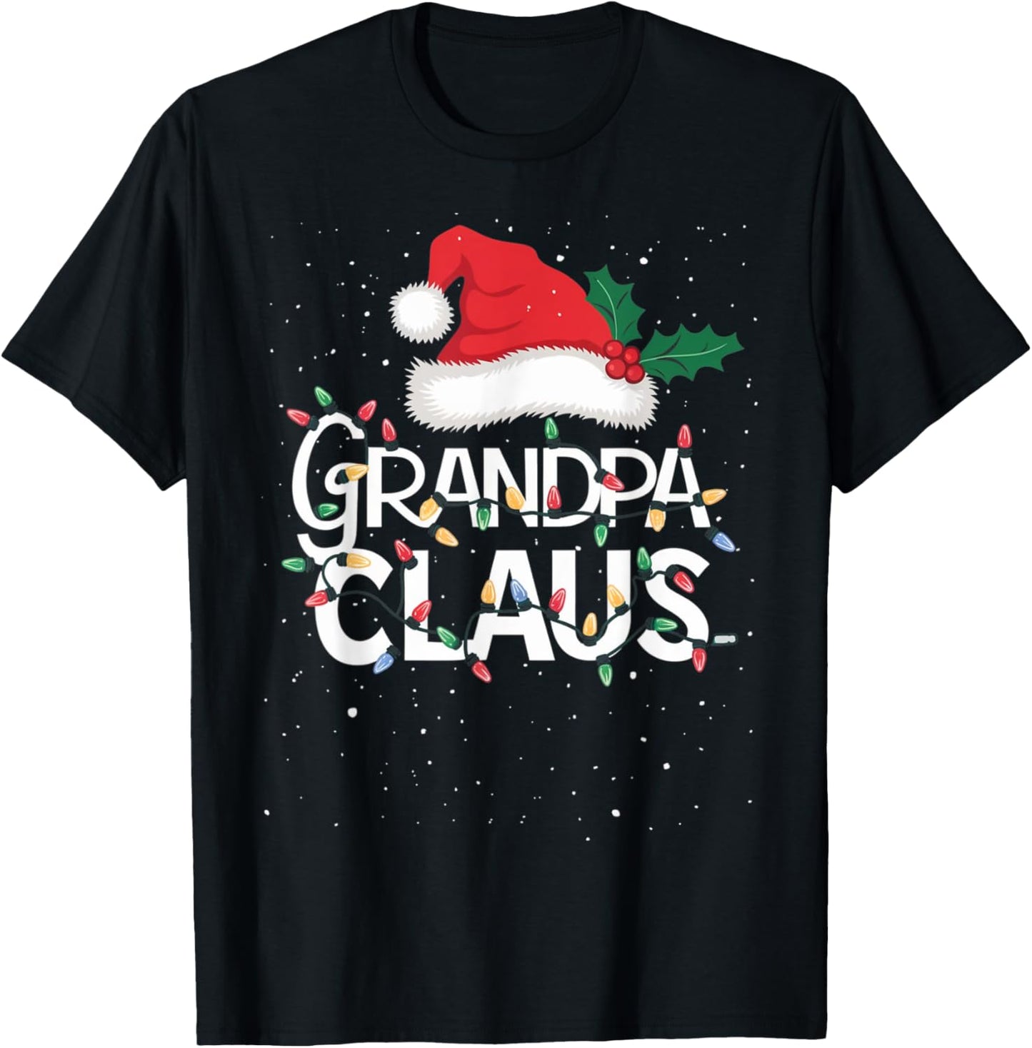 Grandpa Claus Christmas Lights Pajama Family Matching Gifts T-Shirt - T-Shirt | Black