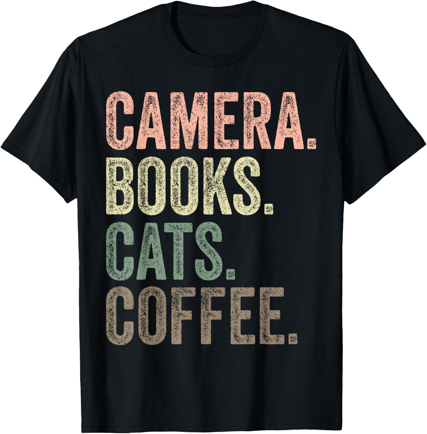 Camera Books Cats and Coffee Lover Photography Men Women T-Shirt - T-Shirt | Black