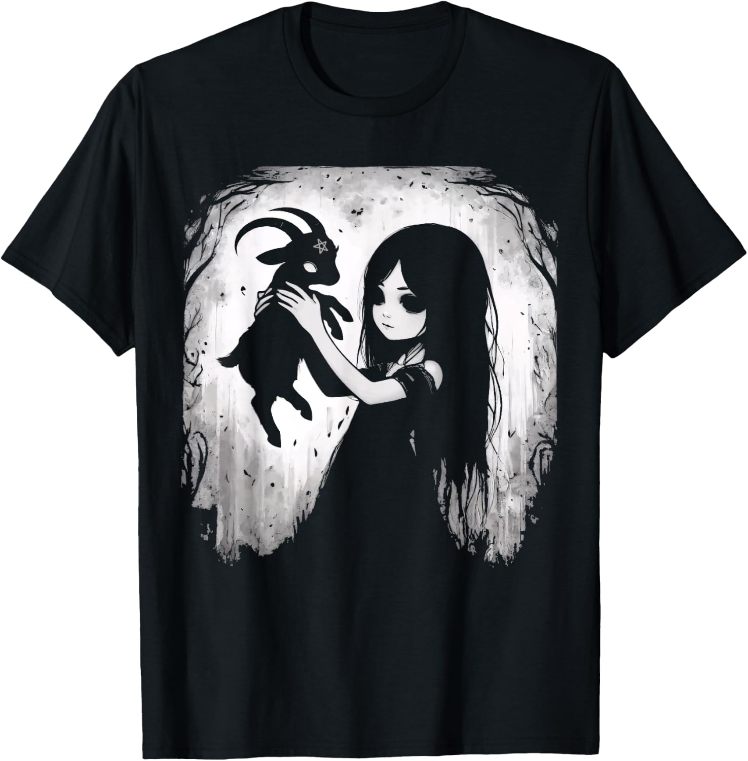 Black Goat Demon Baphomet Goth Dark Alt Aesthetic T-Shirt - T-Shirt | Black