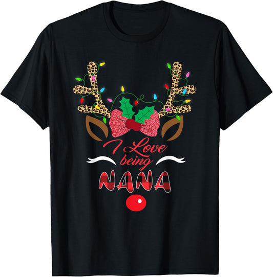 I Love Being Nana Reindeer Christmas Matching Family Gifts T-Shirt - T-Shirt | Black