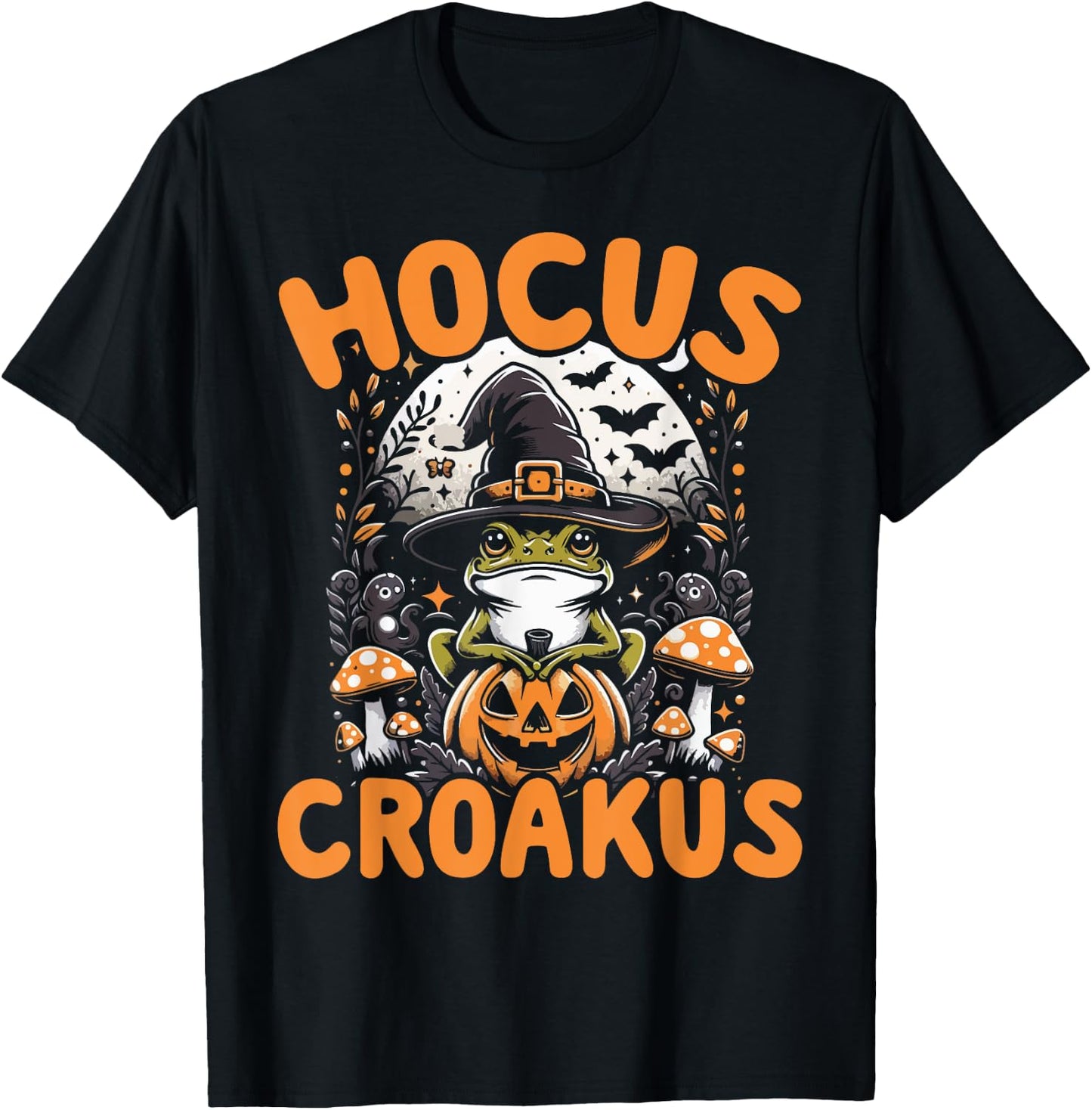 Halloween Frog Witch Pun Hocus Croakus Toad Lover Costume T-Shirt - T-Shirt | Black