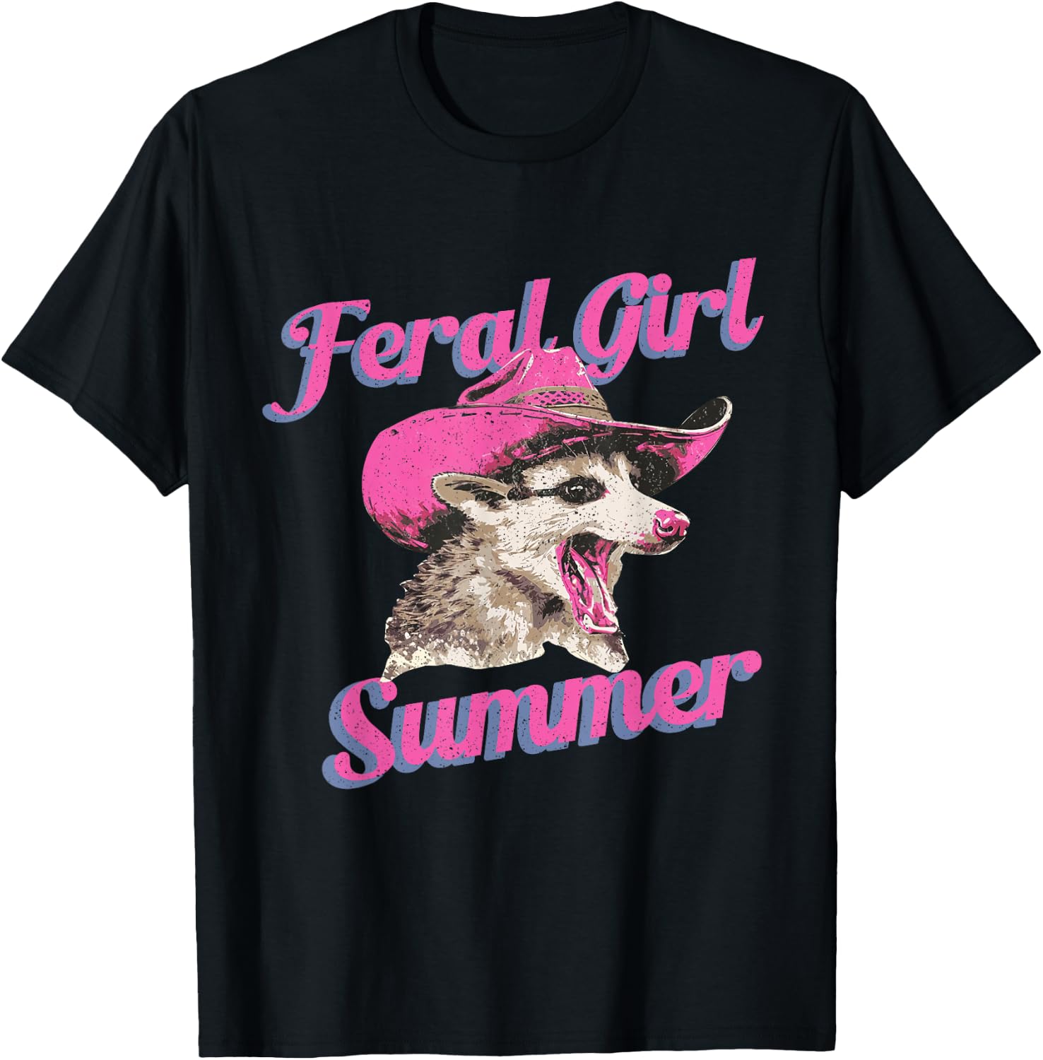 Feral Girl Summer Retro Possum Funny Meme T-Shirt - T-Shirt | Black