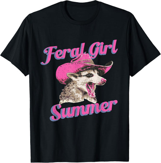 Feral Girl Summer Retro Possum Funny Meme T-Shirt - T-Shirt | Black