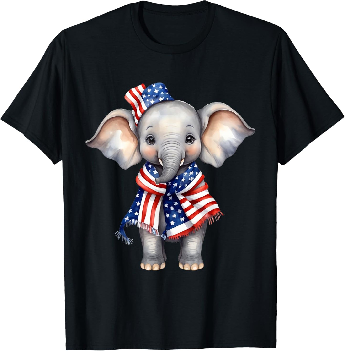Elephant 4th of July American Flag Elephant Animal Patriotic T-Shirt - T-Shirt | Black