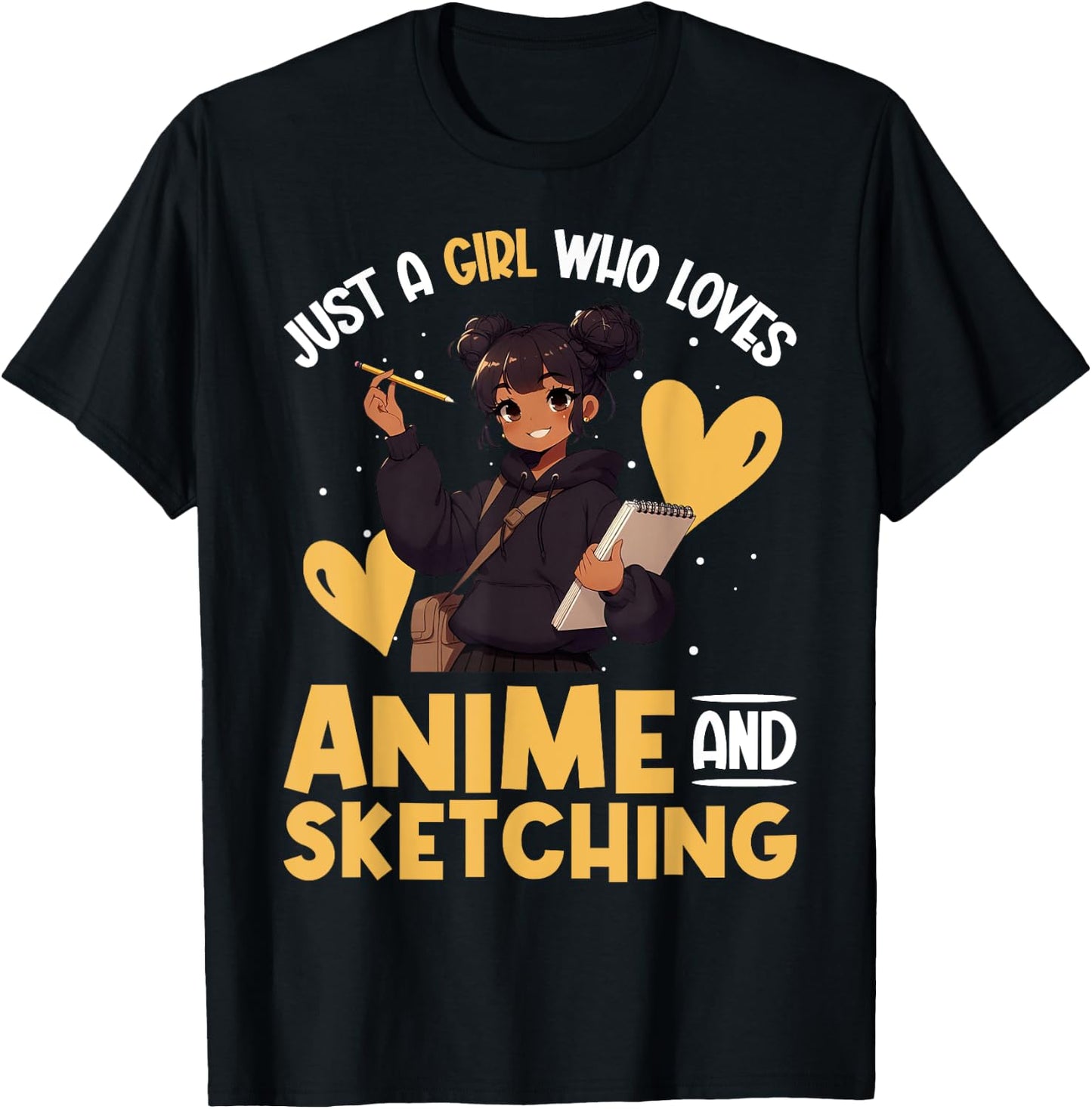 Just A Girl Who Loves Anime And Sketching Afro Anime Merch T-Shirt - T-Shirt | Black