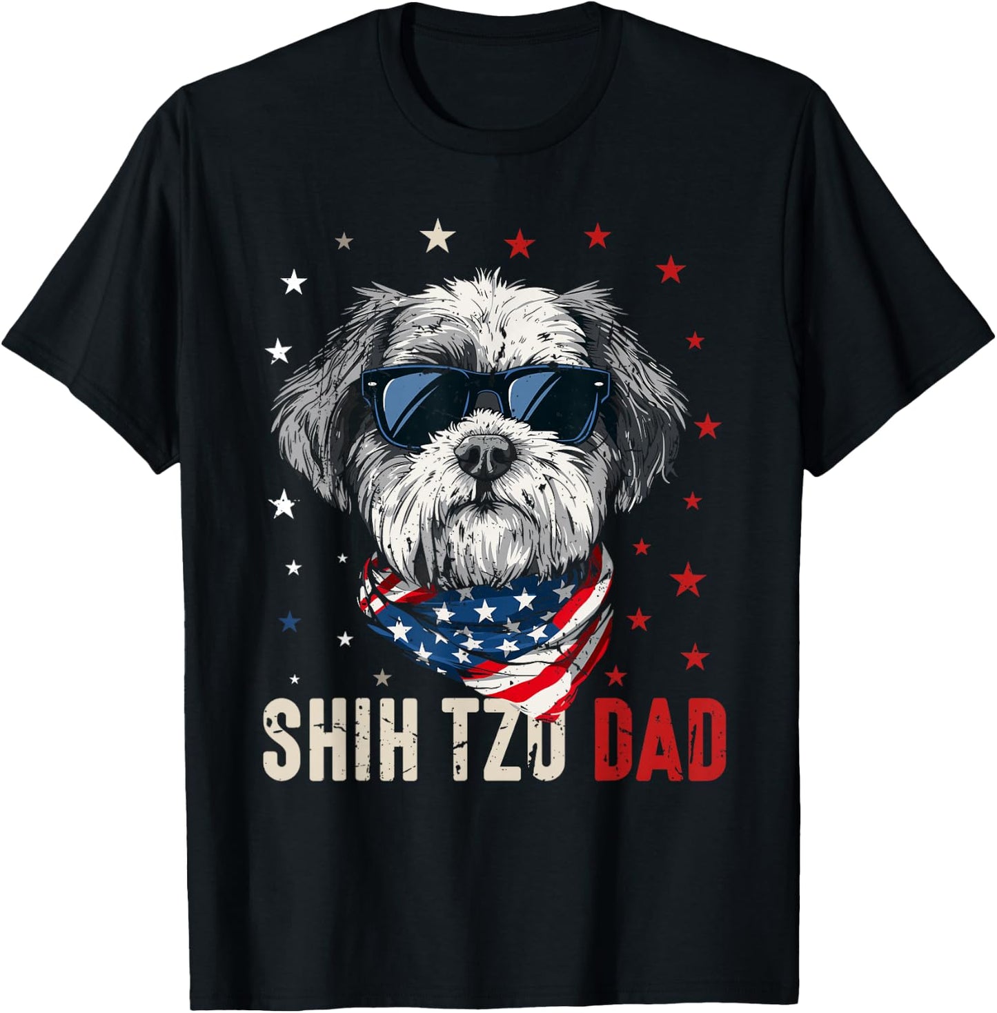 Funny Shih Tzu Dad Usa Stars 4th Of July Fathers Day T-Shirt - T-Shirt | Black
