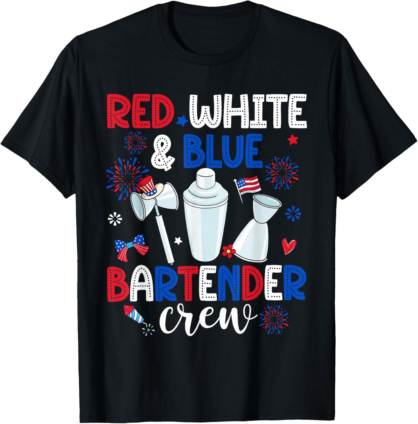Red White & Blue Bartender Crew Happy 4th Of July T-Shirt - T-Shirt | Black