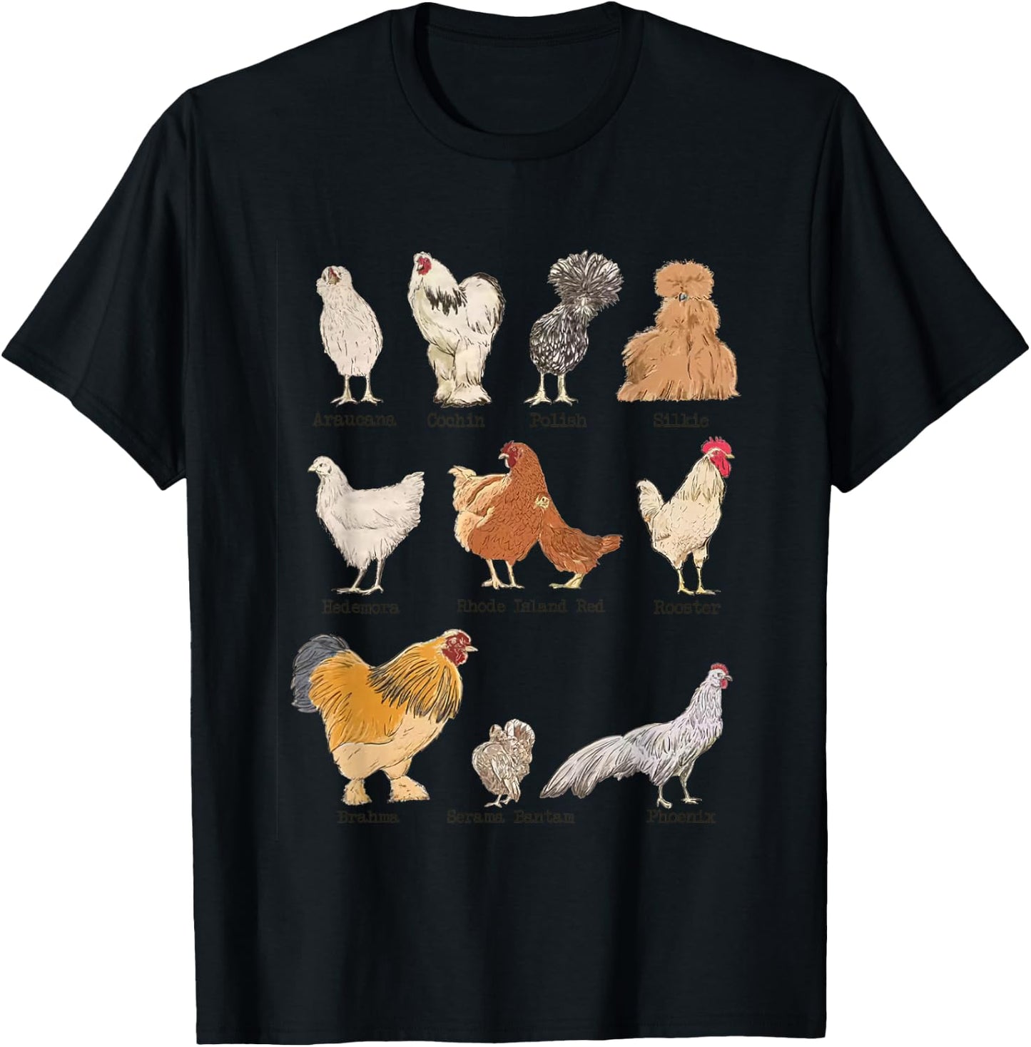 Vintage Chicken Breeds Farm Animals Day Support Local Farmer T-Shirt - T-Shirt | Black