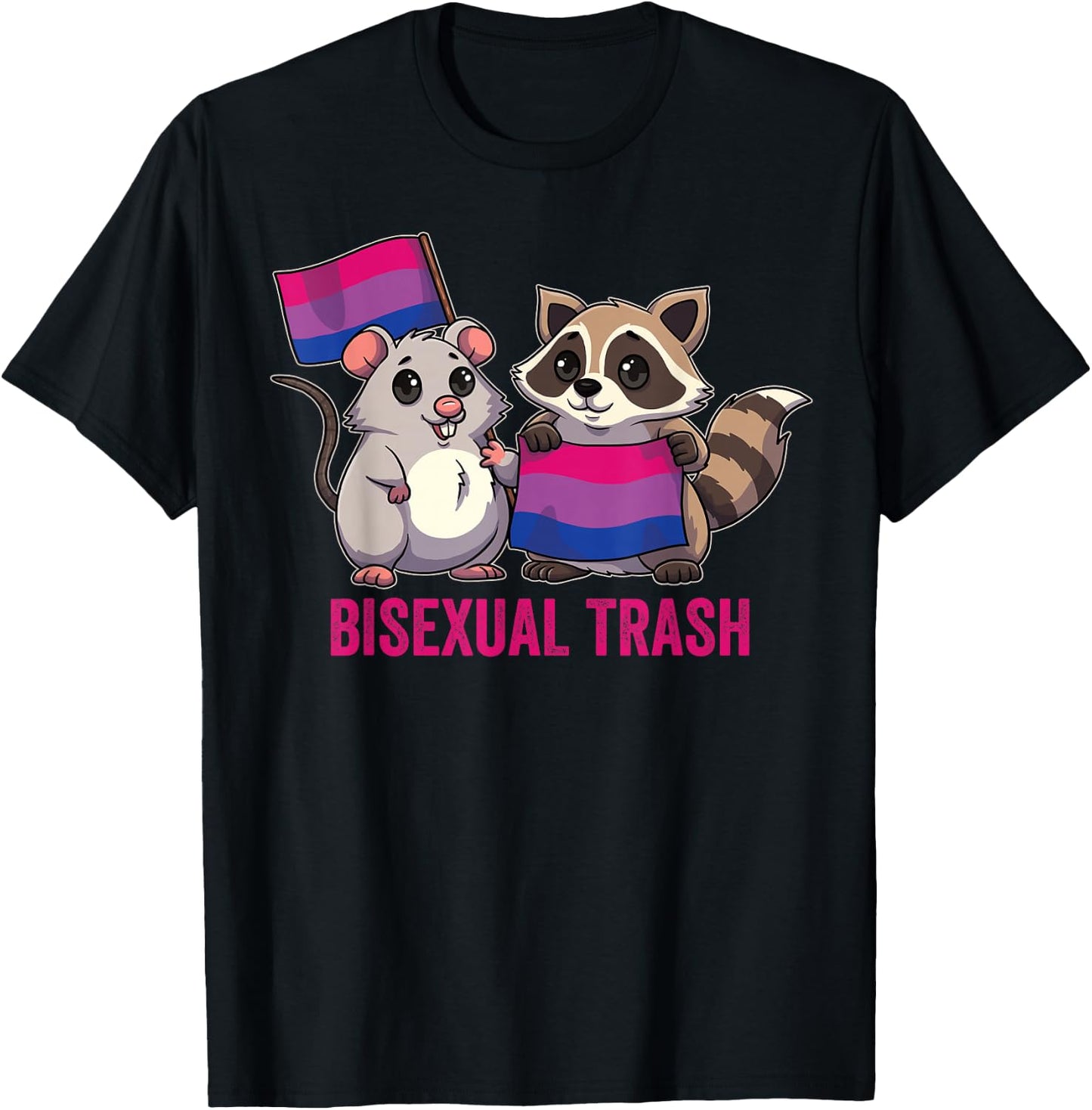 Bisexual Trash Panda Raccoon Possum Bi Flag Color LGBT Pride T-Shirt - T-Shirt | Black