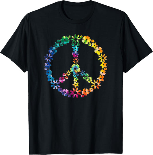 Tie Dye Flower Peace Sign Hippie T-Shirt - T-Shirt | Black