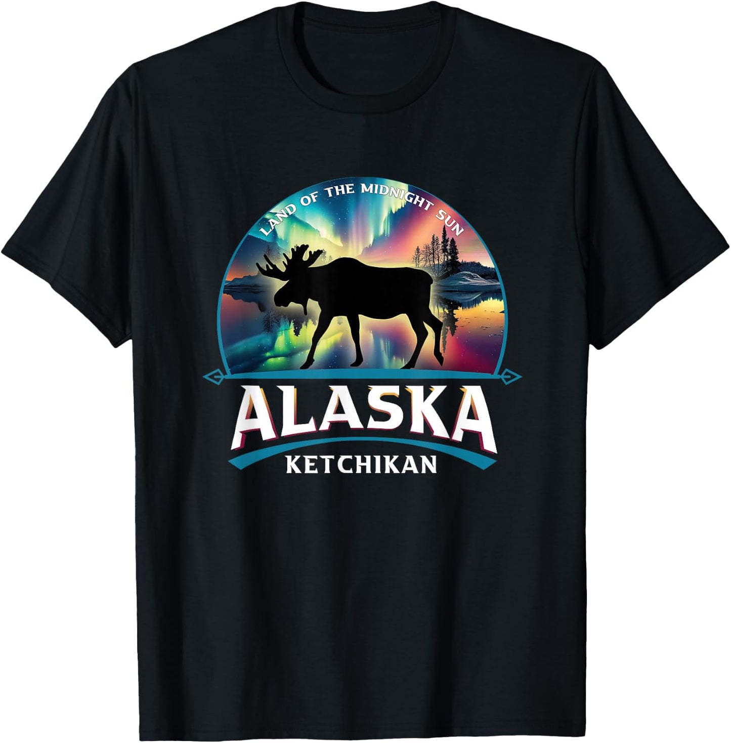 Ketchikan Alaska Aurora Borealis Moose Souvenir T-Shirt - T-Shirt | Black