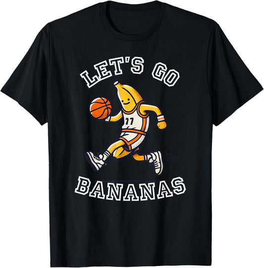 Let's Go Bananas Basketball Player with Funny Banana Graphic T-Shirt - T-Shirt | Black