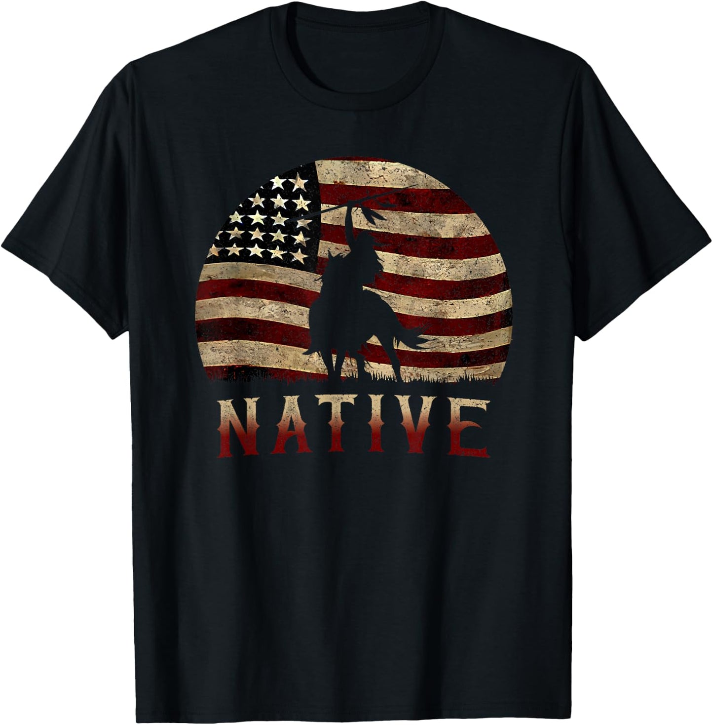 Native USA Vintage American Flag T-Shirt - T-Shirt | Black