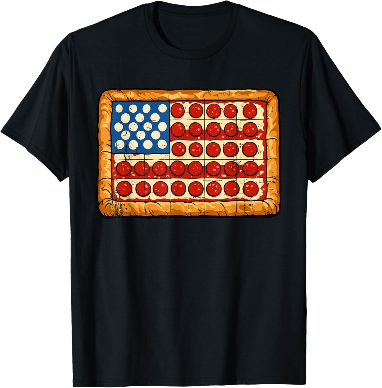 Funny 4th July Pizza USA Flag Patriotic Food Men Women Kids T-Shirt - T-Shirt | Black